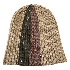 Tan/Brown Tweed Crochet, Knit-look 90s Beanie, Handmade By Me, Hand Embroidery